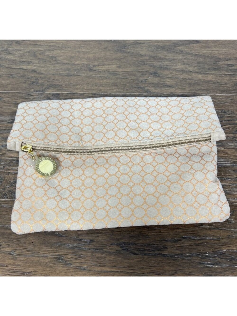 BVLGARI PARFUMES for Emirates Fold Over Zip Fabric Travel Pouch Tan Gold NWOT
